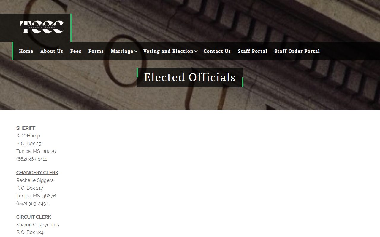 Tunica County Circuit Clerk and elected officials court records