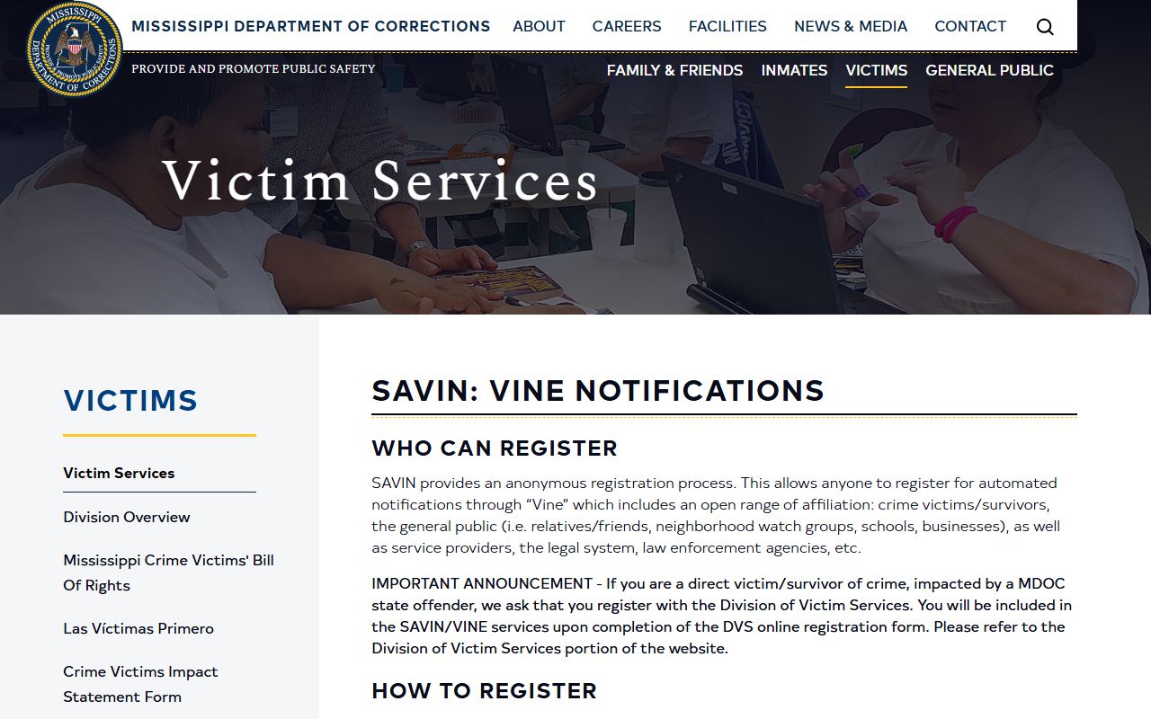 Tunica County MDOC SAVIN VINE court records notifications