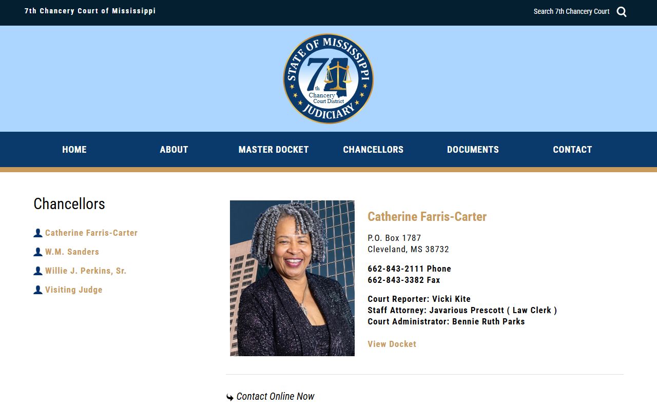 Tunica County chancellor Catherine Farris-Carter court records and docket page