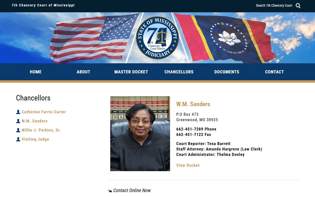 Tunica County chancellor W.M. Sanders court records and docket calendar page