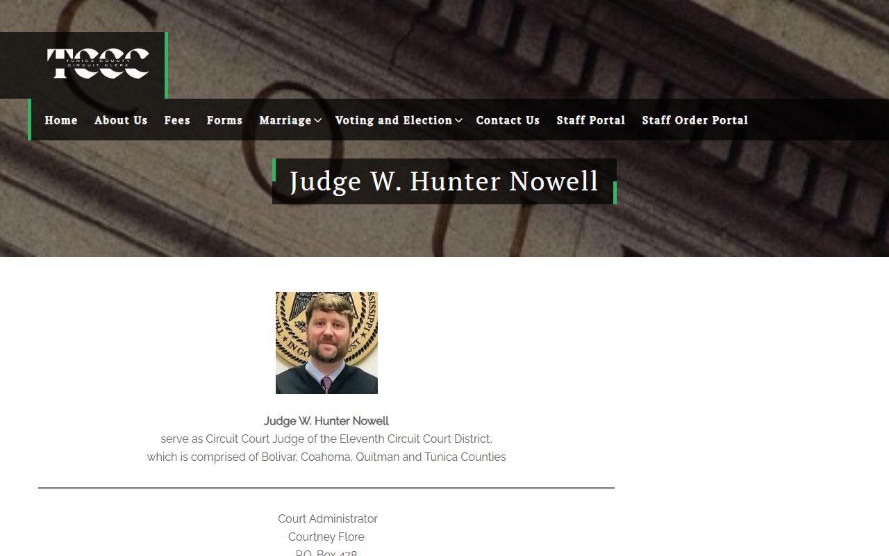 Tunica County criminal court records district judge contact page