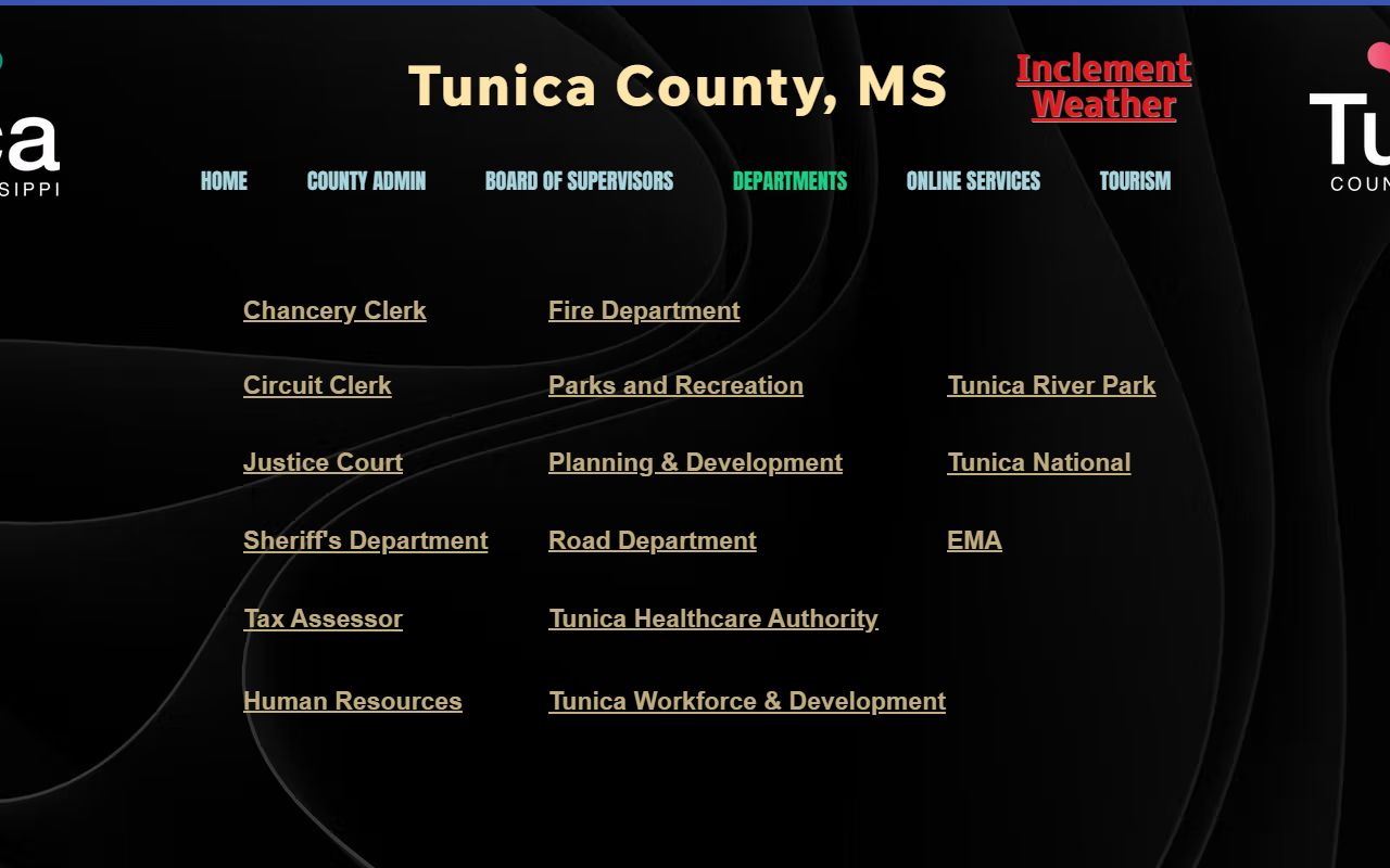 Tunica County court records departments directory page