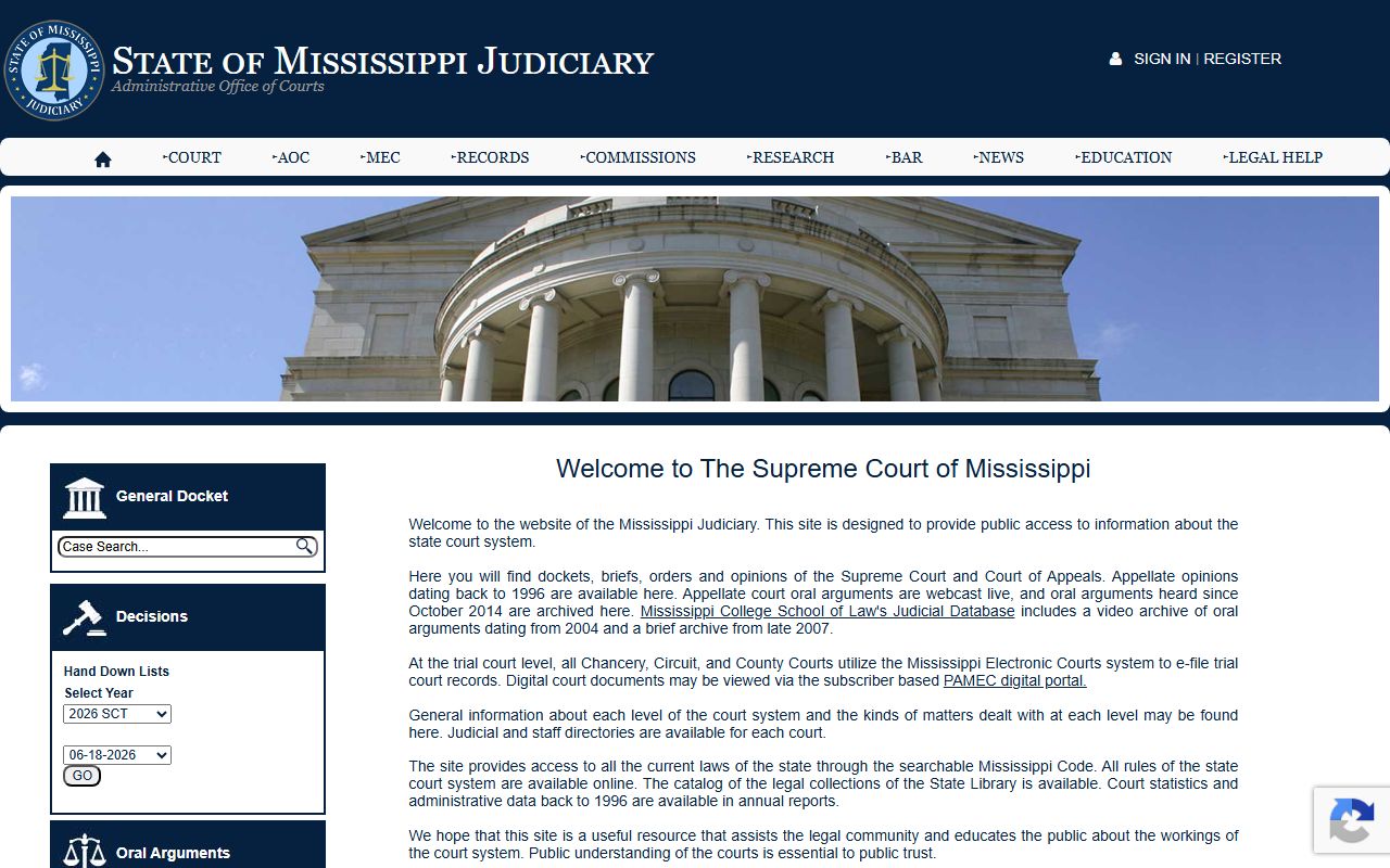 Tunica County court records Mississippi Judiciary home page