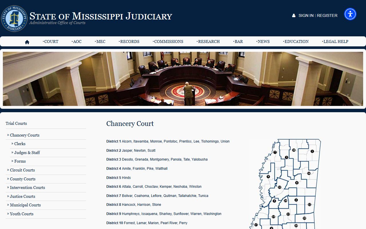 Tunica County divorce records Mississippi Chancery Court jurisdiction page