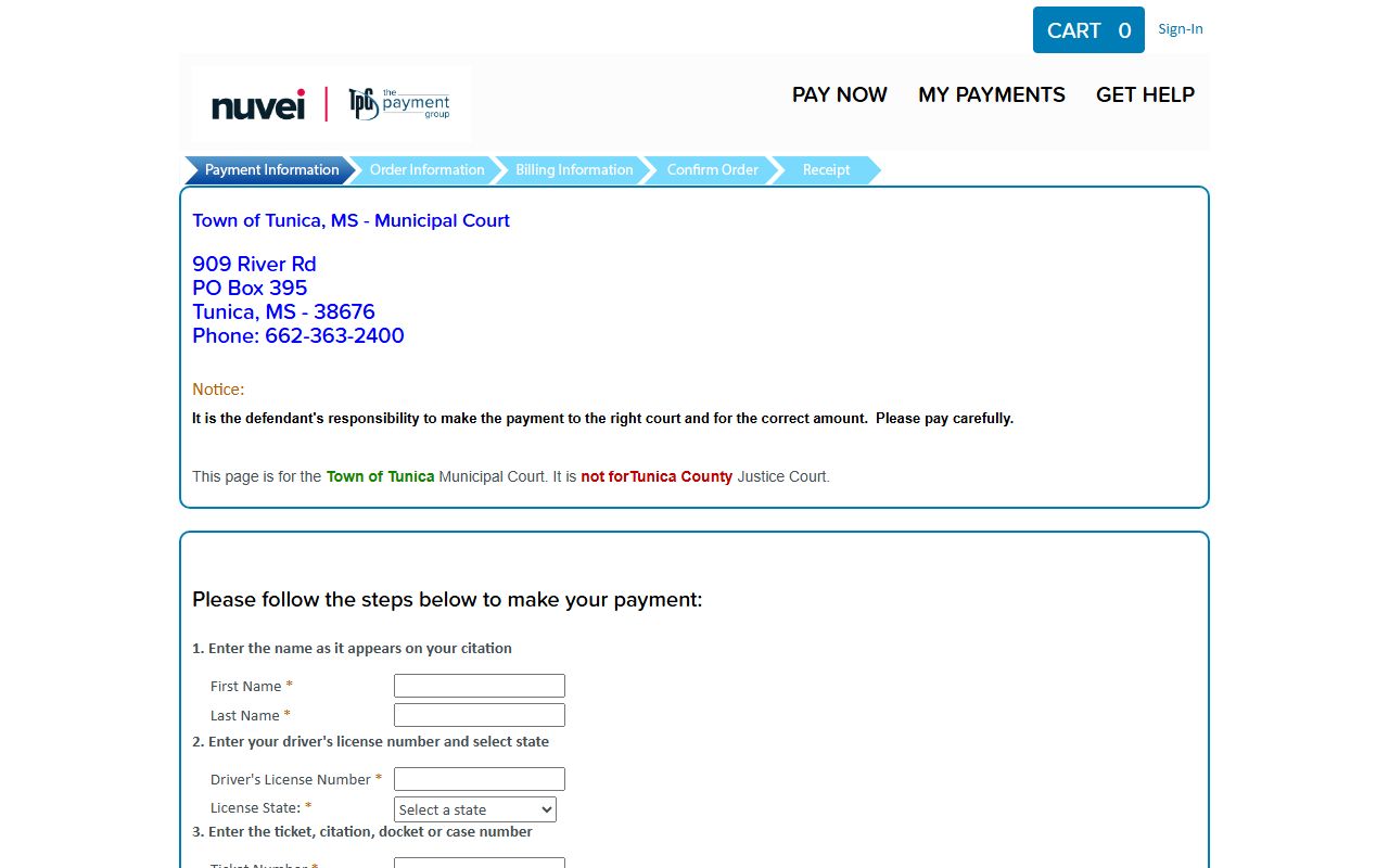 Tunica County traffic court records Town of Tunica TrafficPayment portal