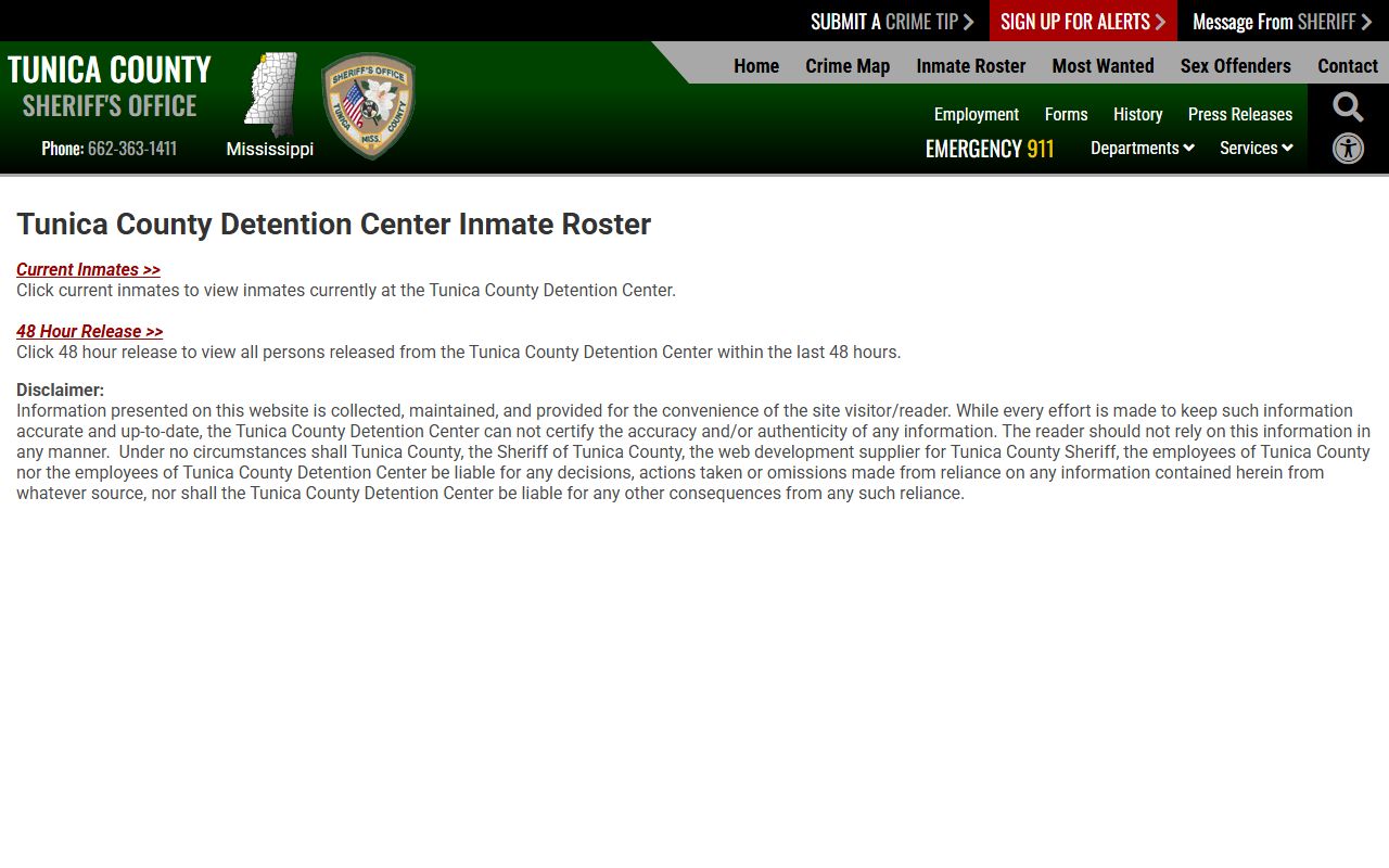 Tunica County warrant records roster choice page